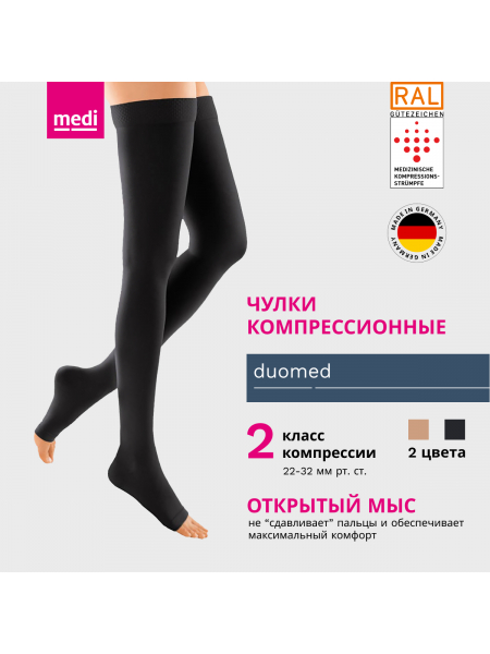 Чулки компрессионные MEDI Duomed, II класс компрессии, открытый носок DO251-DO261 фото