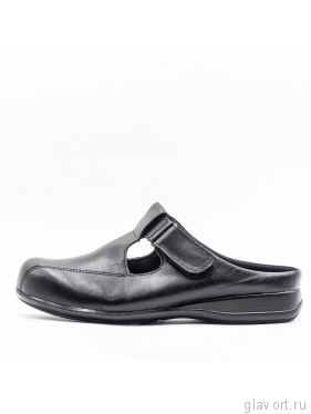 Тапочки-сабо OrthoMS, кожаные, широкие, для чувствительной стопы, черный 5007_C66E фото