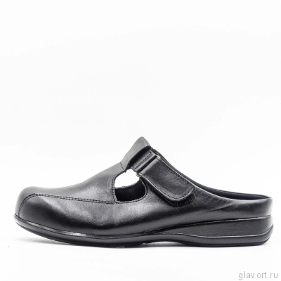 Тапочки-сабо OrthoMS, кожаные, широкие, для чувствительной стопы, черный 5007 фото