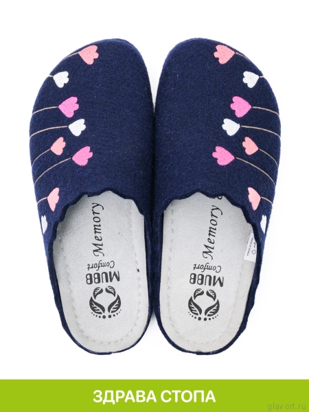 MUBB тапочки сабо женские, 8137-22, темно-синий ягодный с вышивкой тюльпаны 8137-22-38 фото