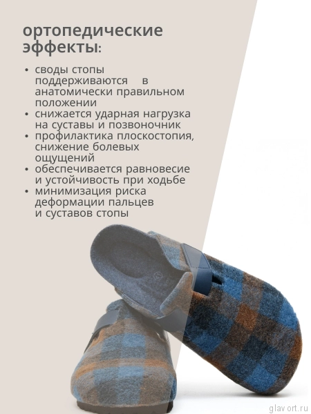 Ortmann тапочки сабо ортопедические Aiden, синий / клетка 12.40.81.2-41 фото