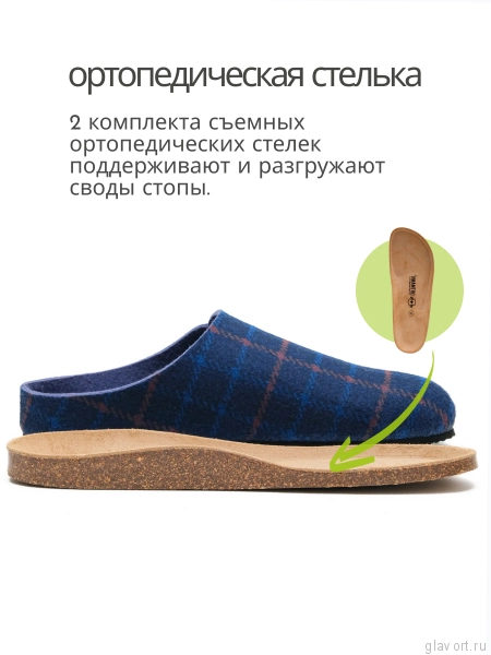 Ortmann тапочки сабо ортопедические Heinz, глубокий синий, принт клетка 12.40-blueprint-45 фото