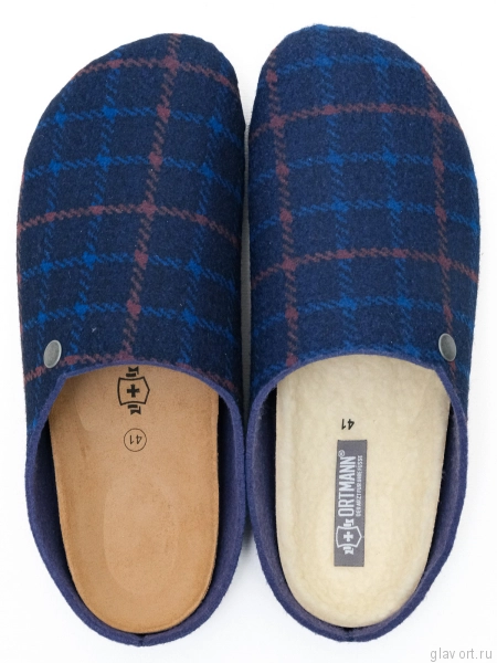 Ortmann тапочки сабо ортопедические Heinz, глубокий синий, принт клетка 12.40-blueprint-45 фото