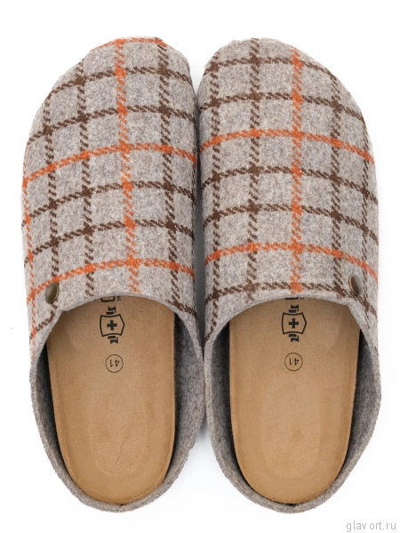 Ortmann тапочки сабо ортопедические Heinz, серо-бежевый, принт клетка 12.40-beigeprint-41 фото