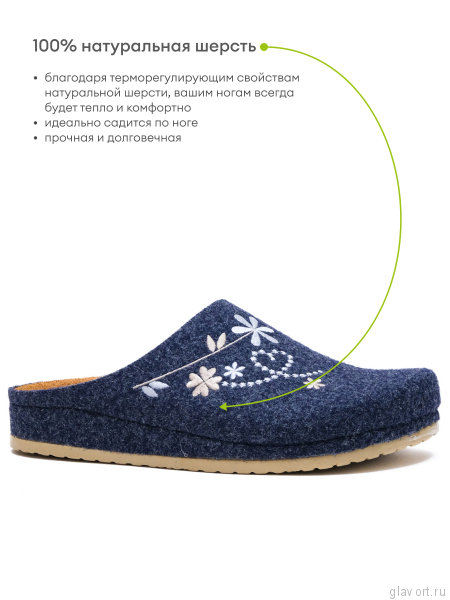 MUBB тапочки сабо женские, 8125-50, темно-синий с вышивкой 8125-50-blue-37 фото