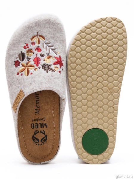 MUBB тапочки сабо женские, 8125-51, светло-бежевый с вышивкой 8125-51-beige-37 фото