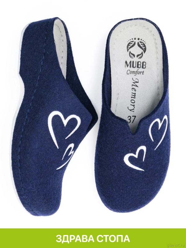 MUBB тапочки сабо женские, 2251-1, синий с вышивкой "сердце" 2251-1-sin-41 фото