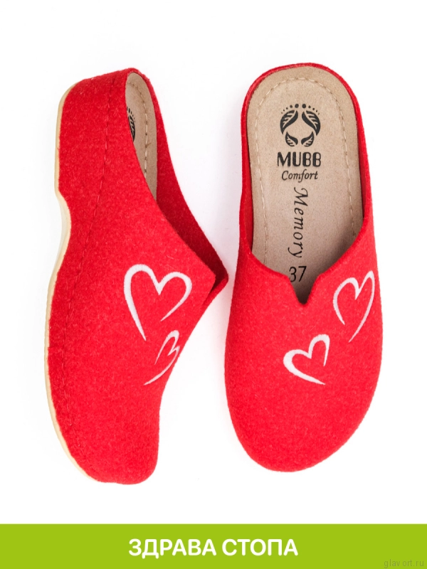 MUBB тапочки сабо женские, 2251-1, красный с вышивкой "сердце" 2251-30-red-39 фото