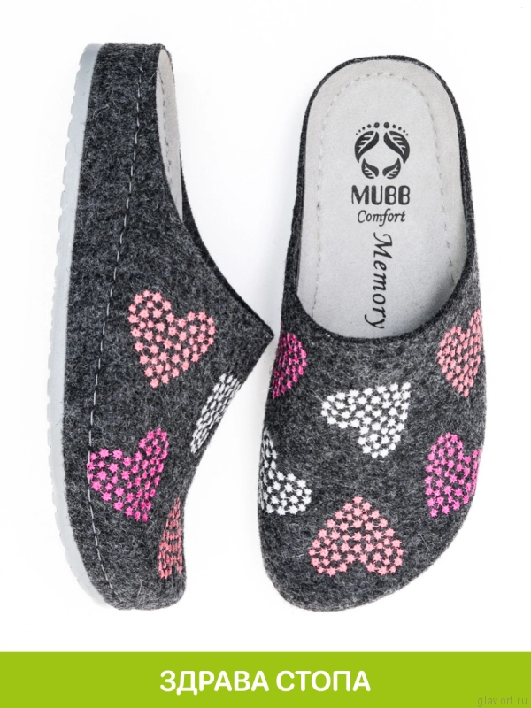 MUBB тапочки сабо женские, 8125-42, темно-серый с вышивкой сердце 8125-21-42-40 фото